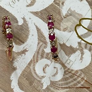 10 Karat Ruby and Diamond Hoop Earrings